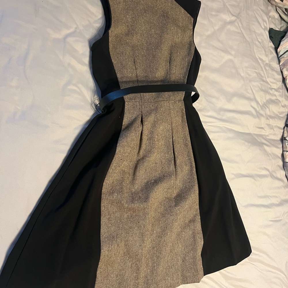 Vince Camuto Black and Tan Midi Button Belt Dress 2 - Picture 6 of 10